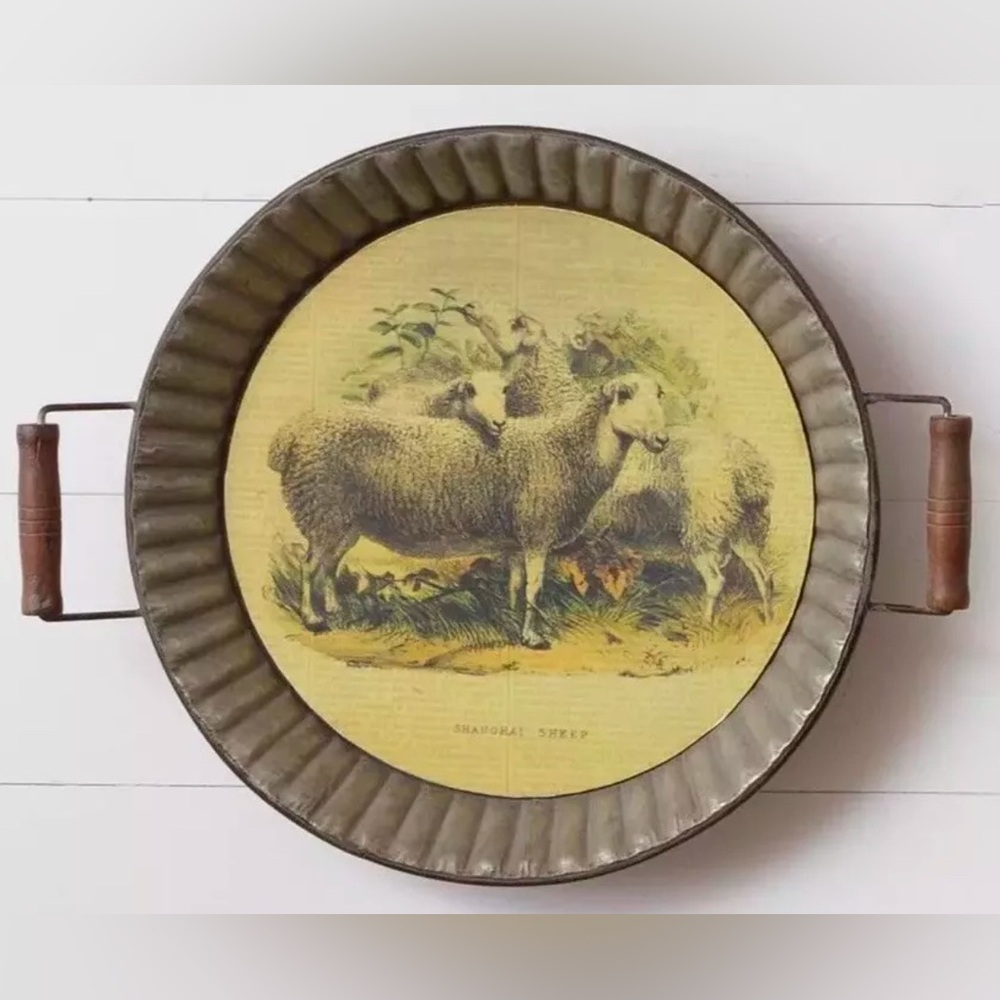 New Primitive Farmhouse Antique Style VINTAGE SHEEP PICTURE TRAY Wall Hanging